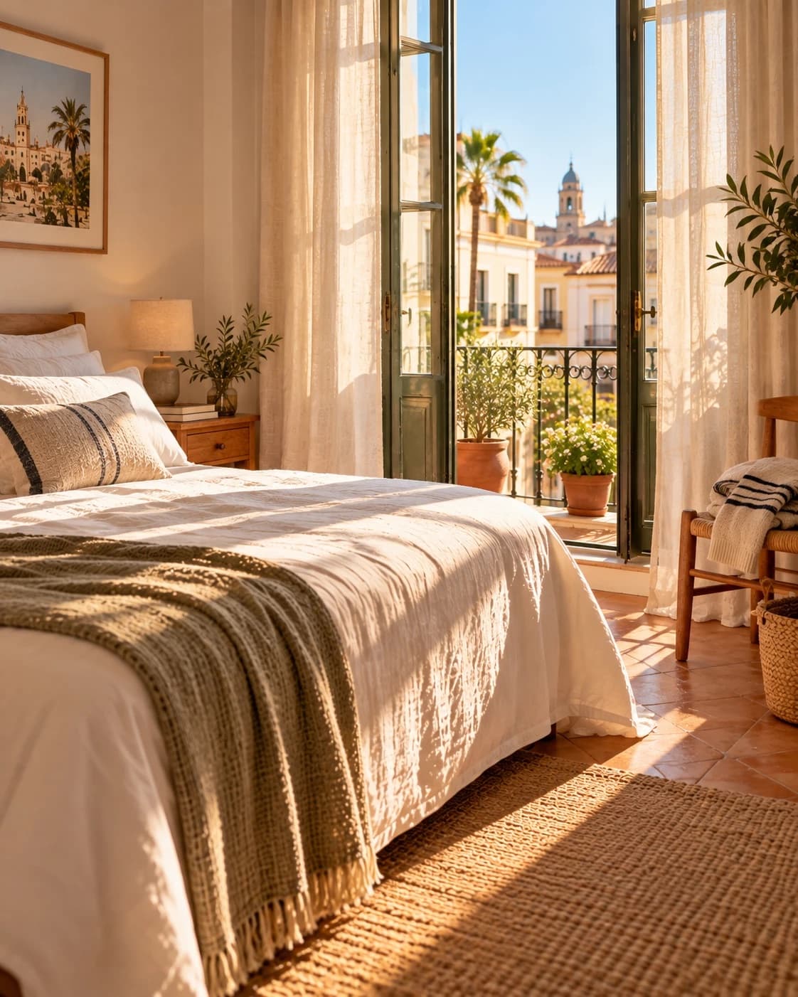 Un salón ordenado con sofá y una planta después de la limpieza.
